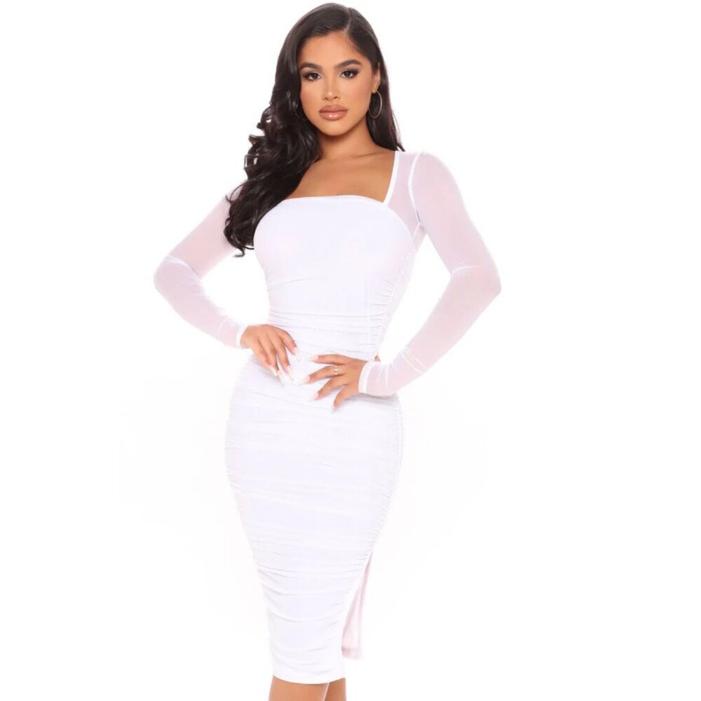 FASHION NOVA WHITE OH SO FRESH MIDI DRESS - SIZE XS